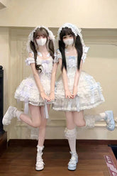 Robe Lolita Jsk Princesse Douce en Dentelle avec Nœud Papillon Hanayome à Volants Multicouches, 3 Couleurs